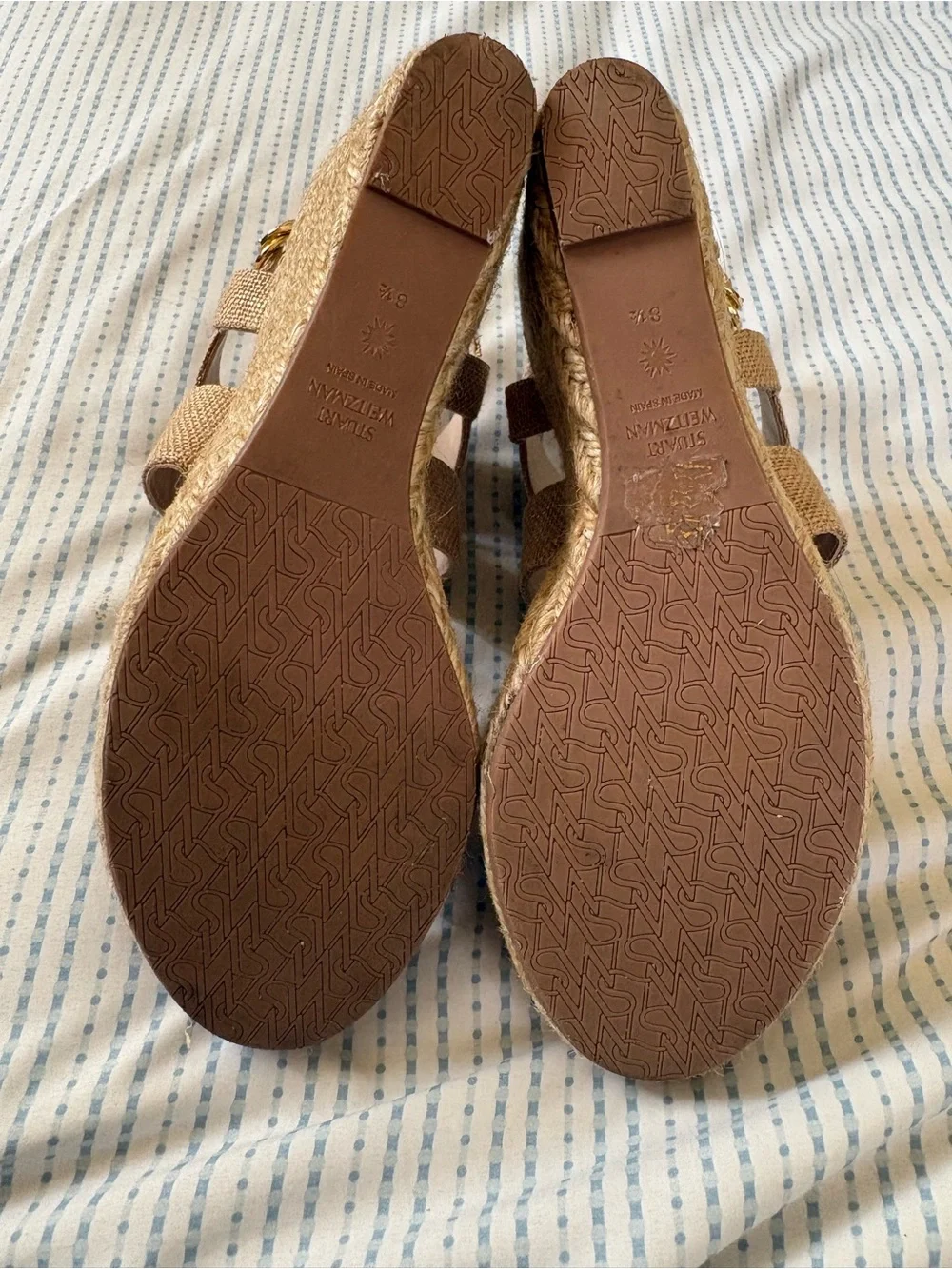 Stuart Weitzman Beige Woven Espadrille Sandals, size 8.5.